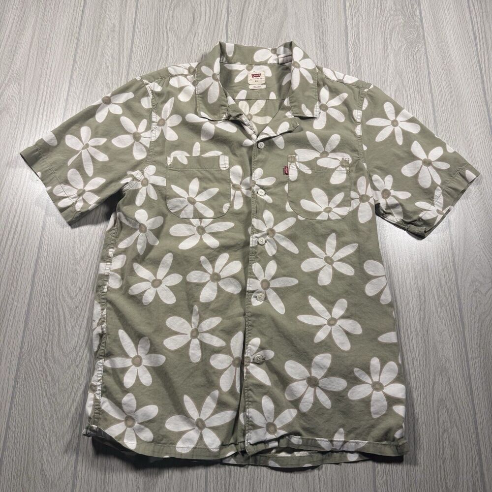 Levi’s Short Sleeve Hawaiian Shirt Men’s XS Sage Green Floral Button Up Beach